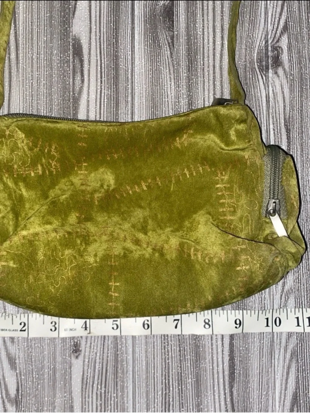Y2K Olive Green Velvet Shoulder Bag - Picture 4 of 5